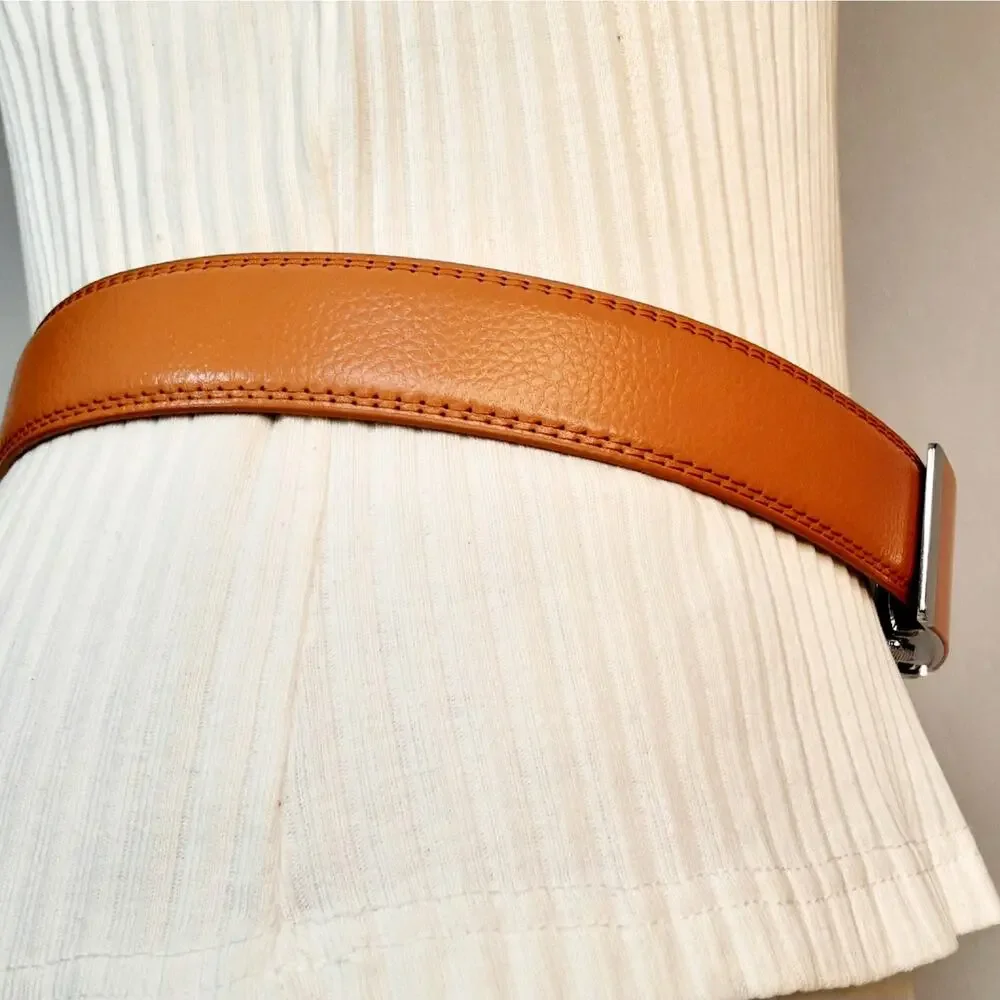💎Mens Heavy Duty PU Leather Butterscotch Orange Ratchet Slide Belt Size XXL